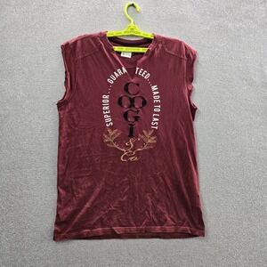 Coogi Men Shirt L Red Embroidered Graphic Logo Sleeveless Tank Top